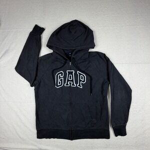 Gap Arch Logo Full Zip Hoodie Black Fleece Sweatshirt Mens XL Raglan Sleeve